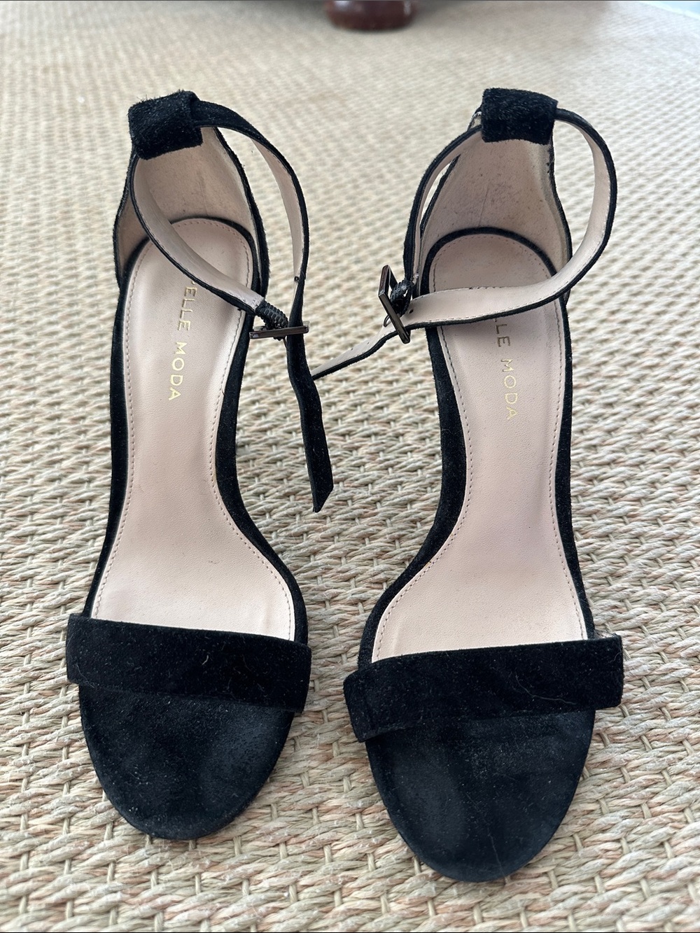 Pelle Moda Black Suede Ankle-Strap Heeled Sandals